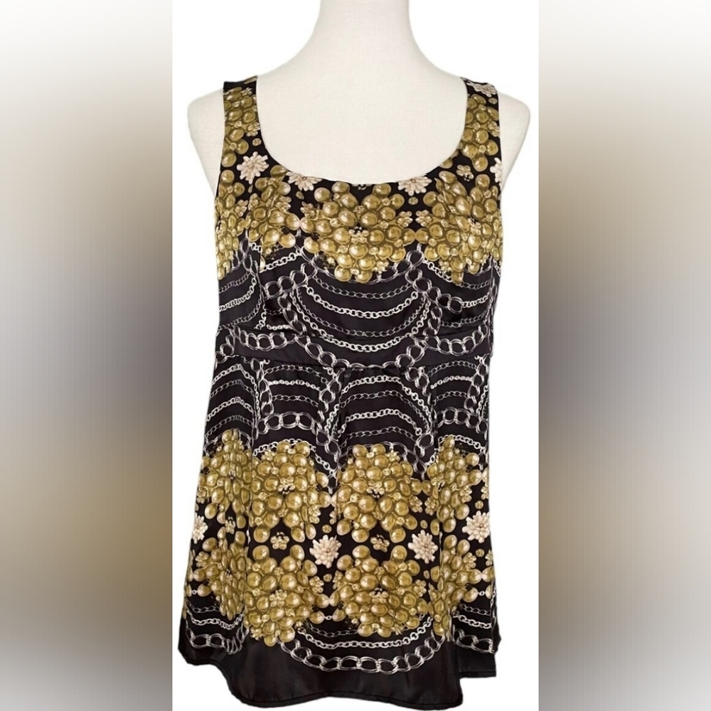 CAbi pearls and chains 100% silk medium scoopneck‎ camisole tank top